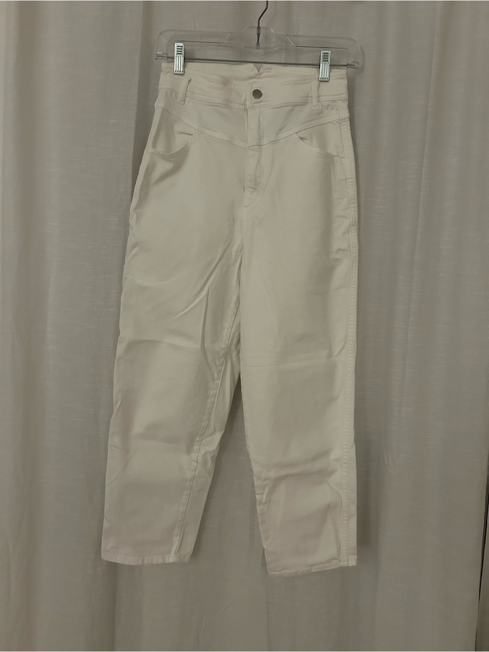 High-Waisted White Straight-Leg Pants